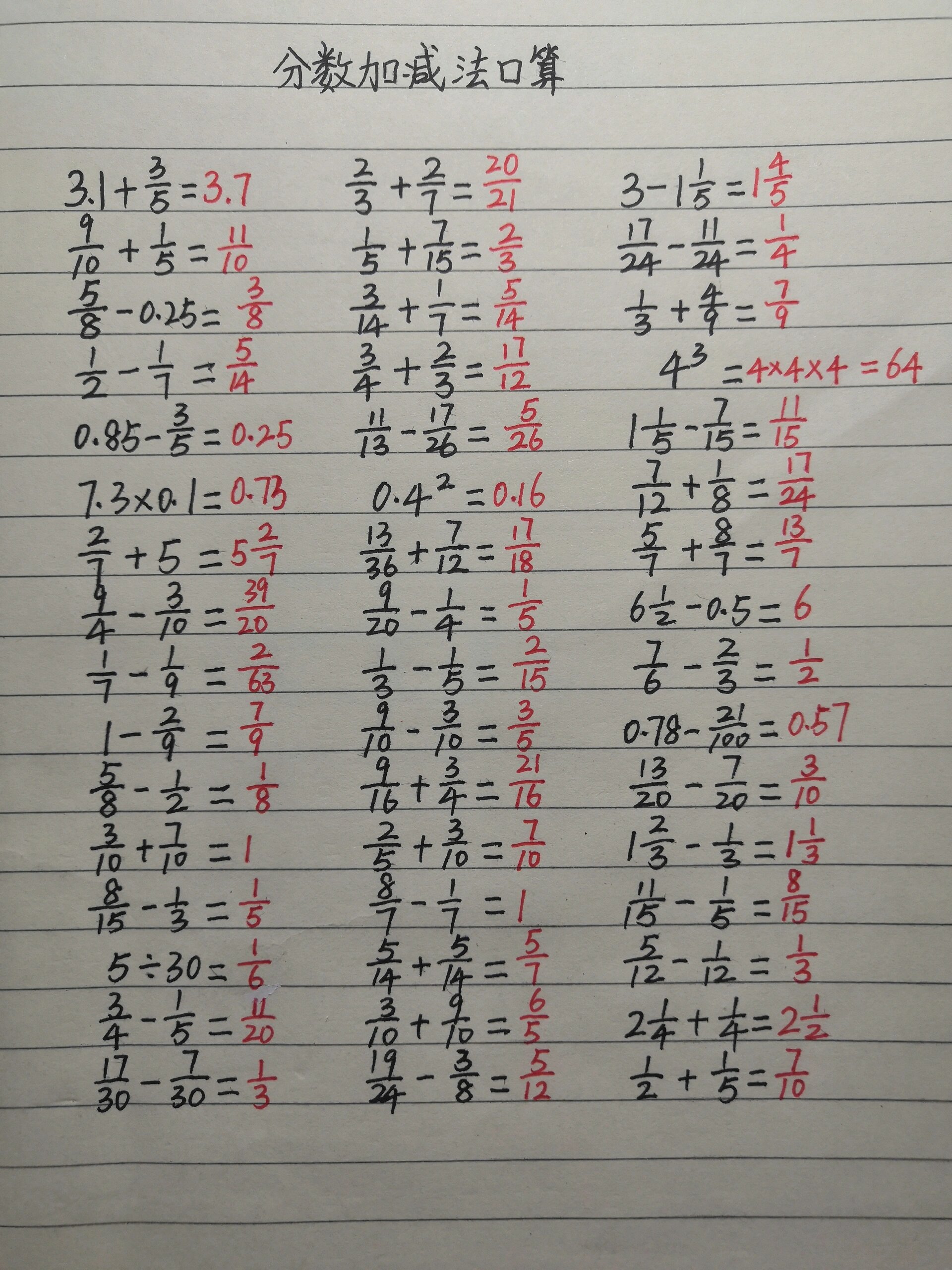 分数加减法口算