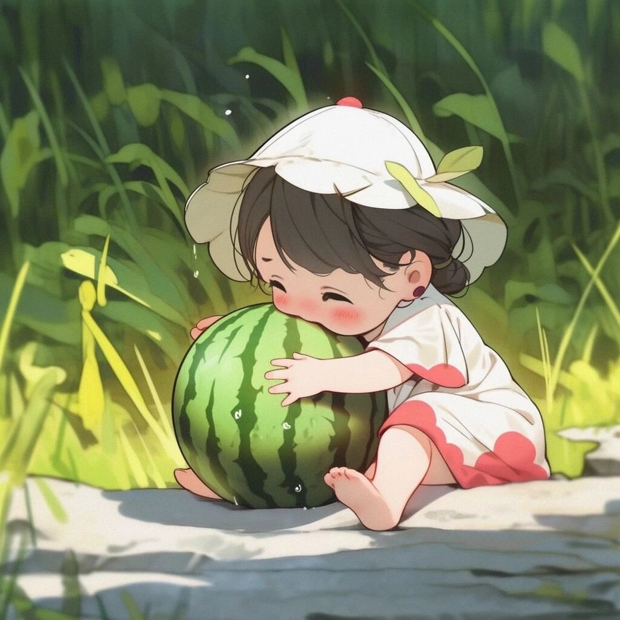 91吃西瓜的小朋友04夏天头像 喜欢的可以46615 发原图哦