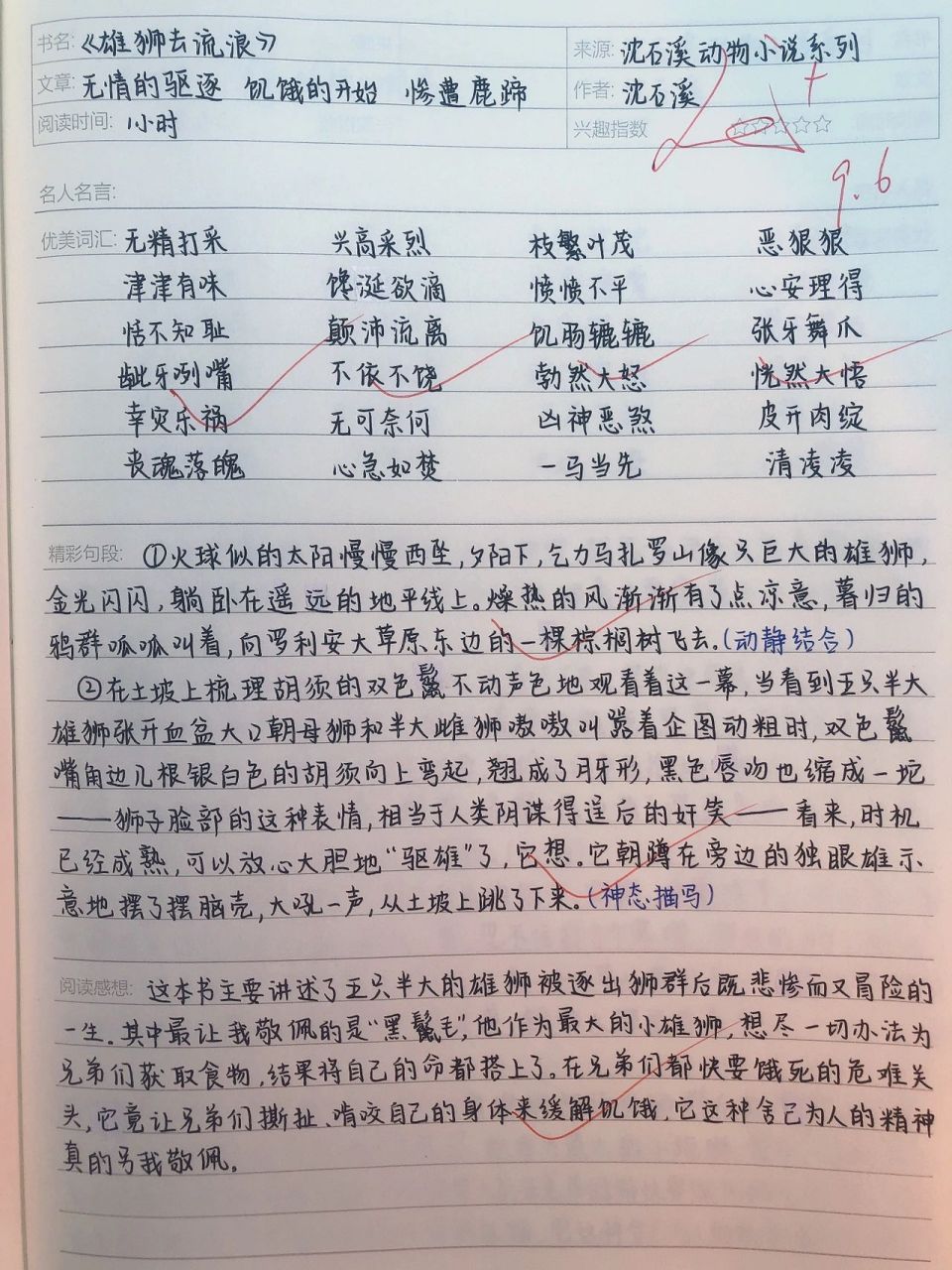 《雄狮去流浪》好词好句摘抄 把你的给我! 好喜欢沈石溪的书啊!
