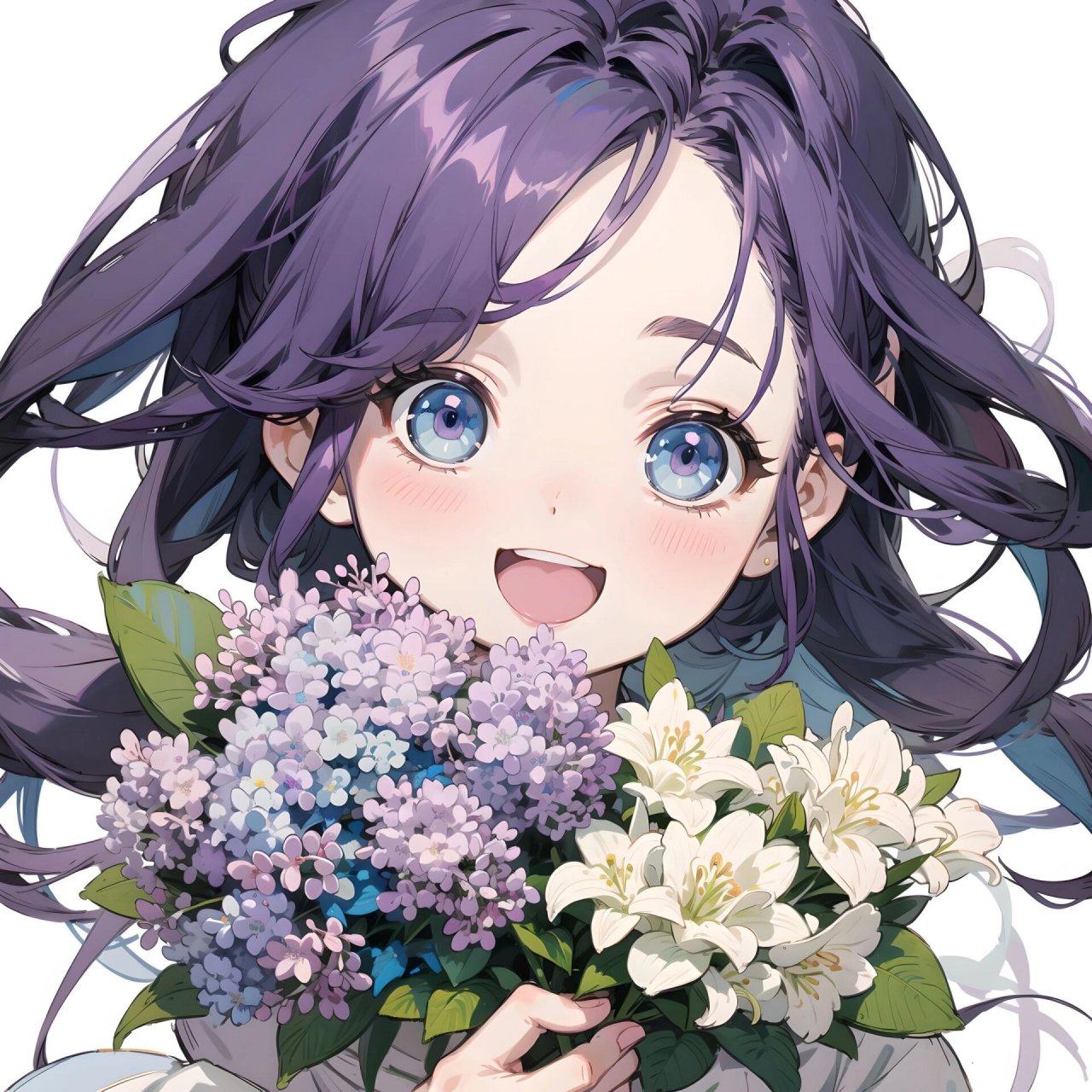 糖果风|可爱女生头像手捧花之丁香花系列 #ai绘画有点东西# #动漫女生