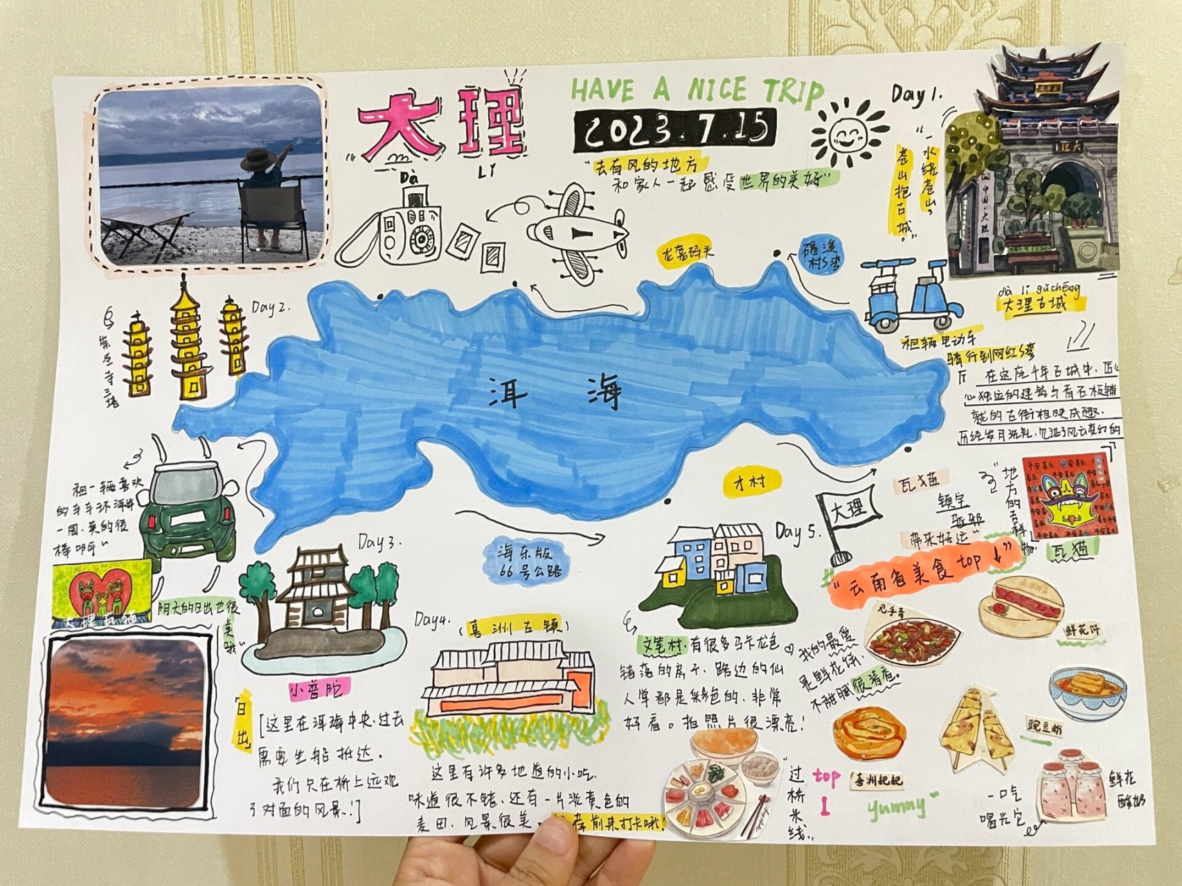 我是小小旅行家手抄报 我的暑假旅行记录 和爸爸妈妈一起去了云南大理