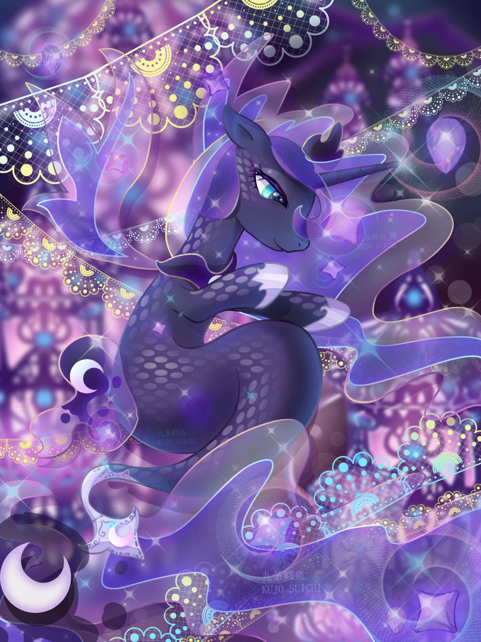 画完感觉露娜的配色真的很容易溶于背景 现在宇宙公主和露娜公主飘柔