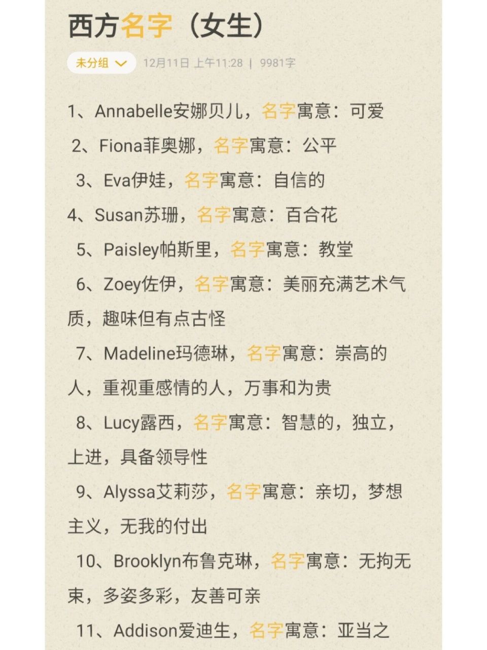 写作素材‖97西方名字(女生)