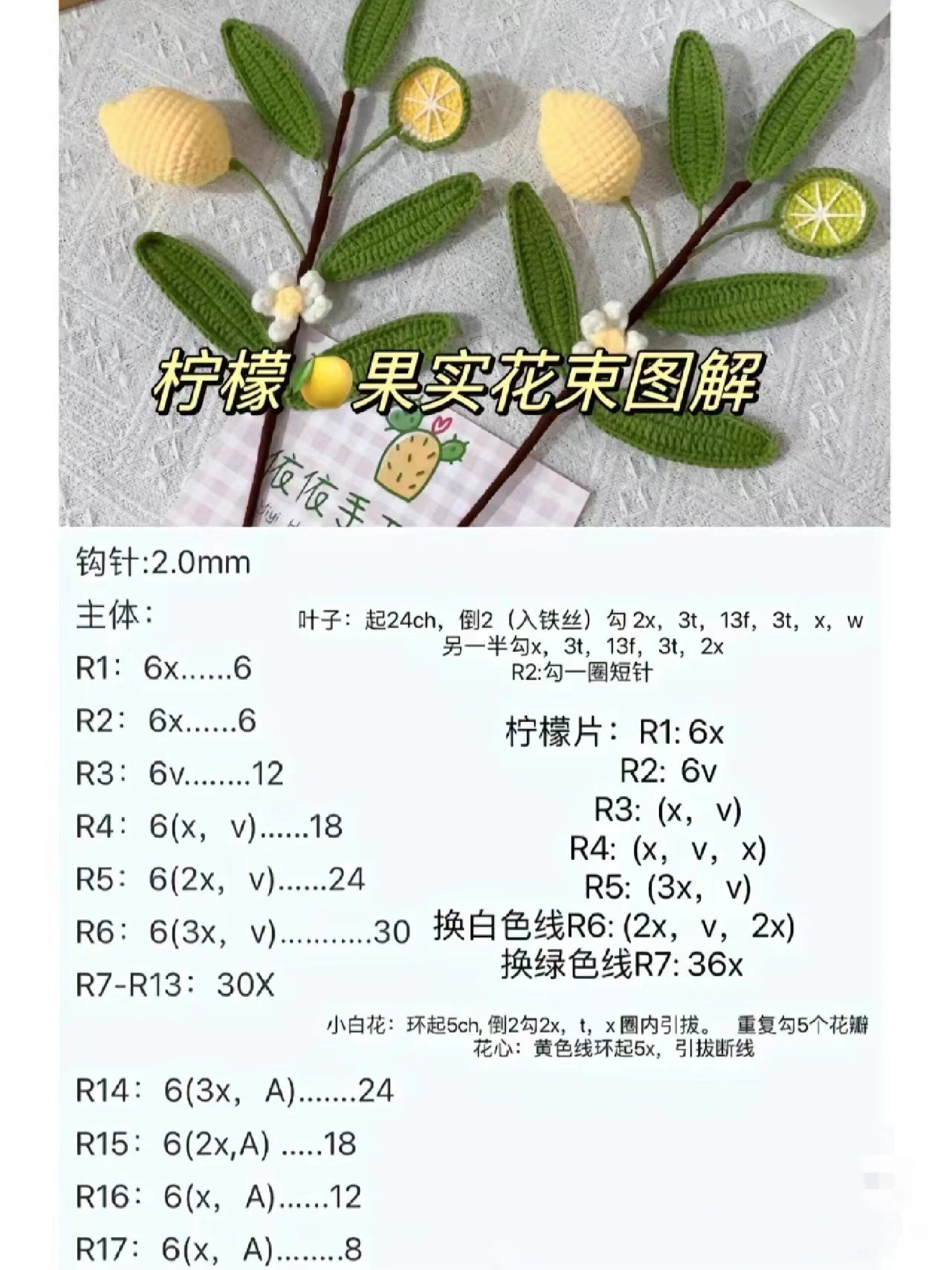 后附每款水果实拍图,图解及花语.先完成的六种钩针花束分享给大 ..