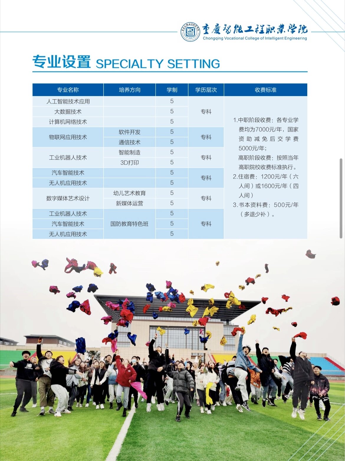 重庆智能工程职业学院招生简章 开设多个专业,五年一贯制大专学校,可