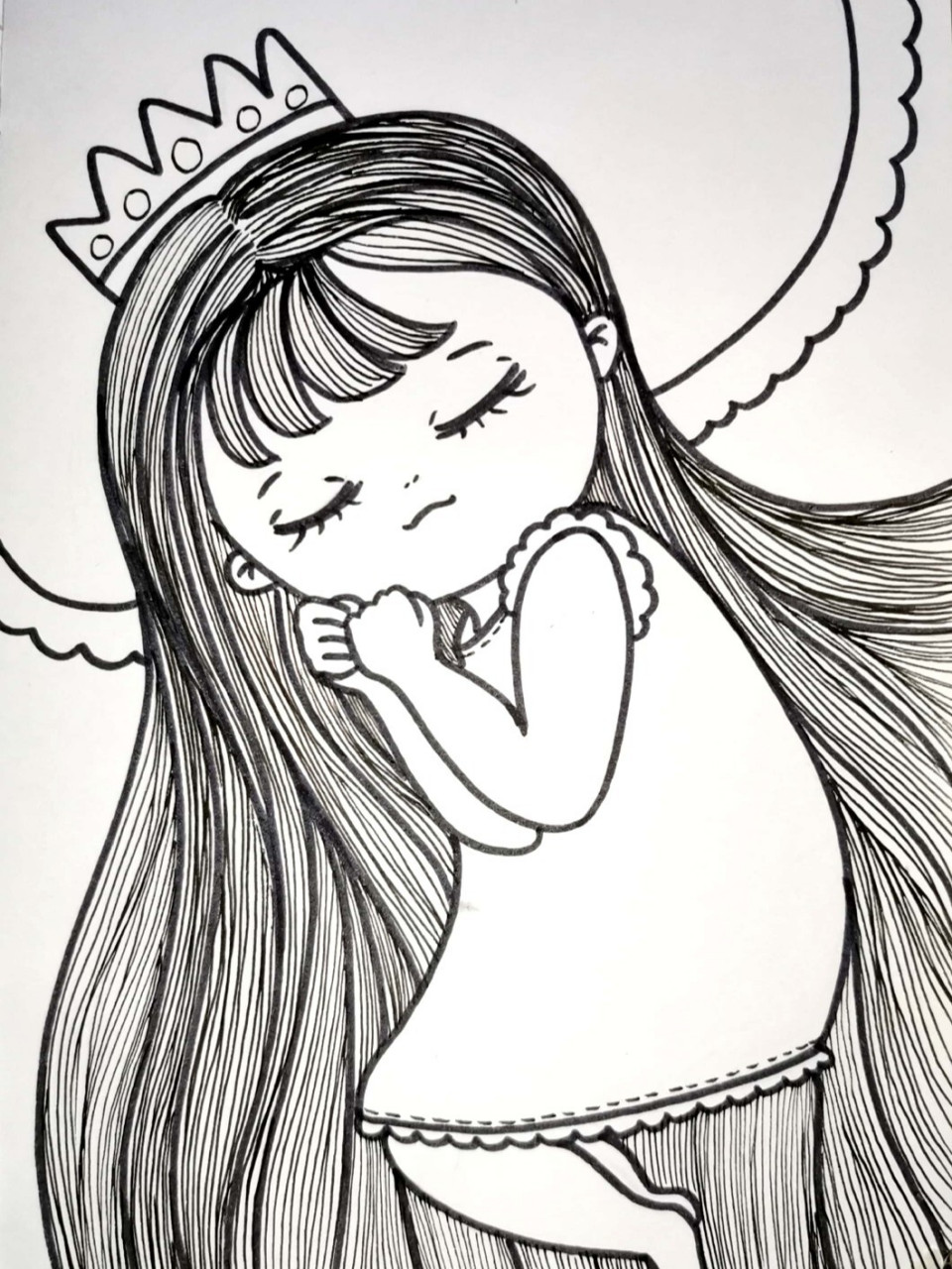 睡美人 卡通小可爱 创意儿童画 简笔画 线描