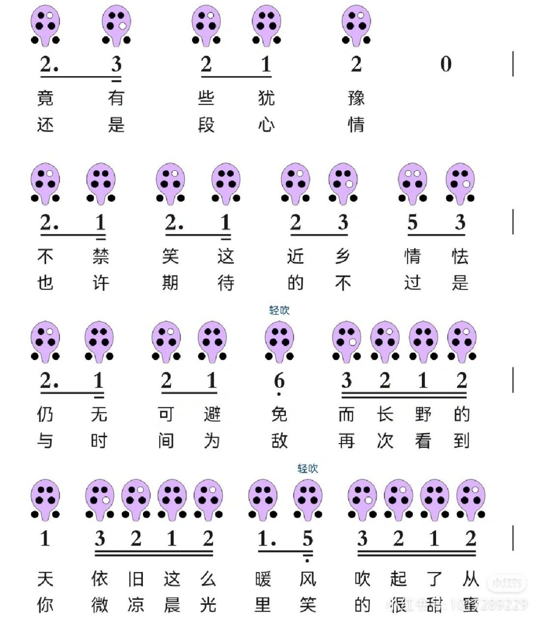 起风了陶笛12孔指法图片