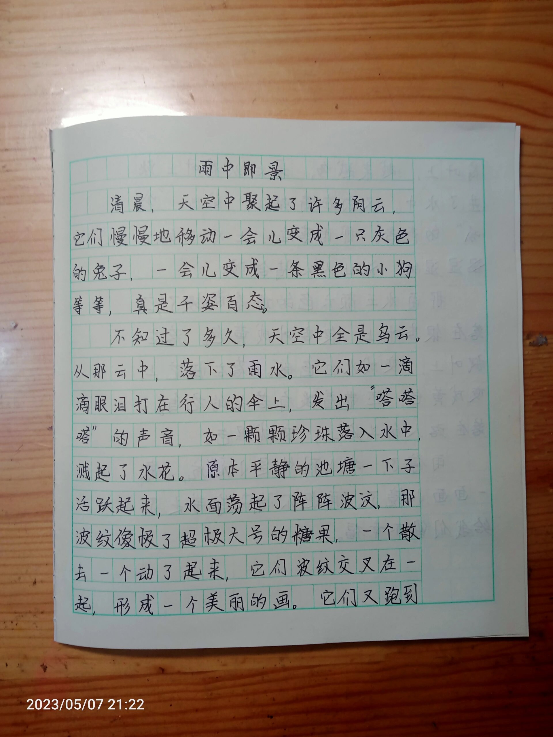 小学生五年级上册作文——雨中即景