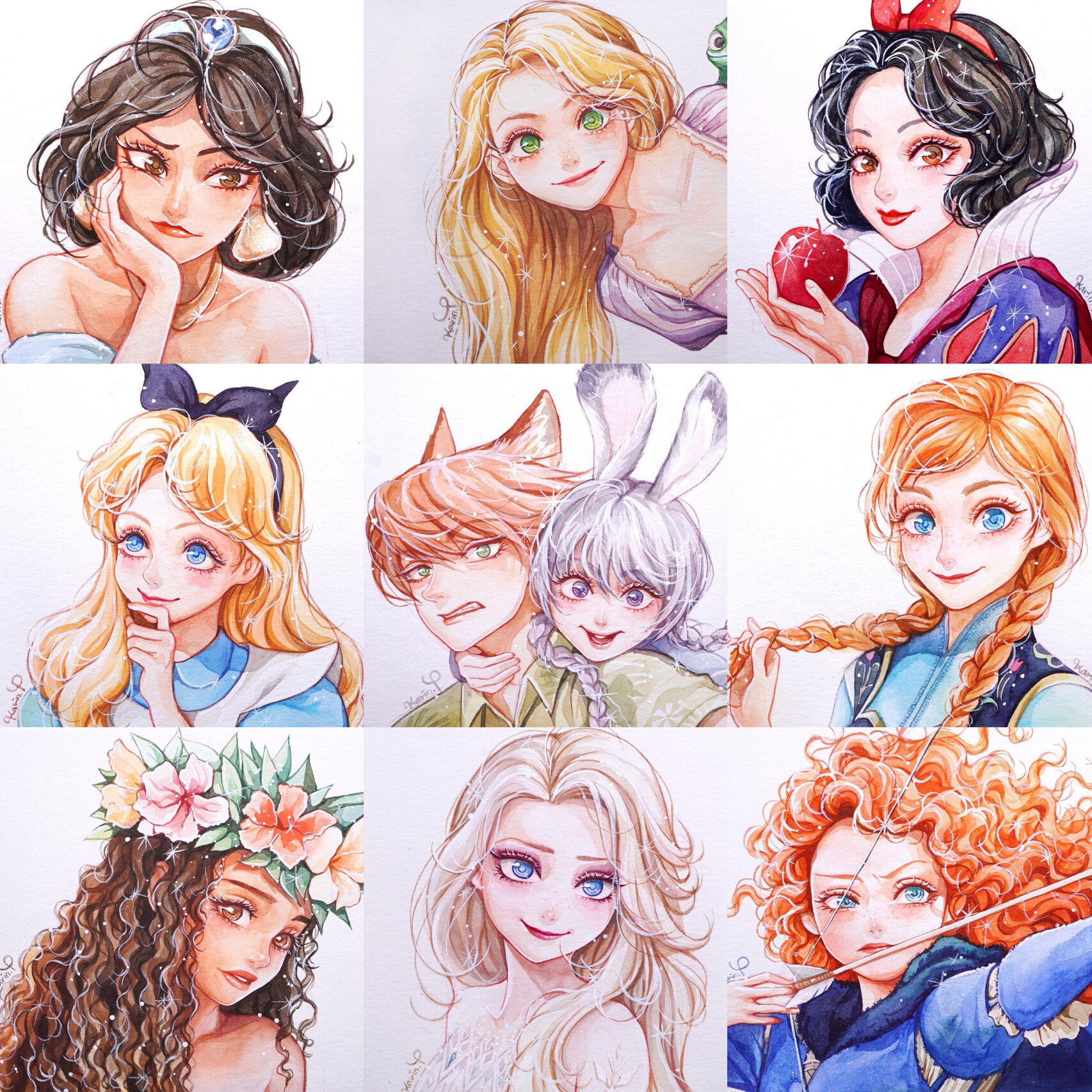 迪士尼公主手绘头像