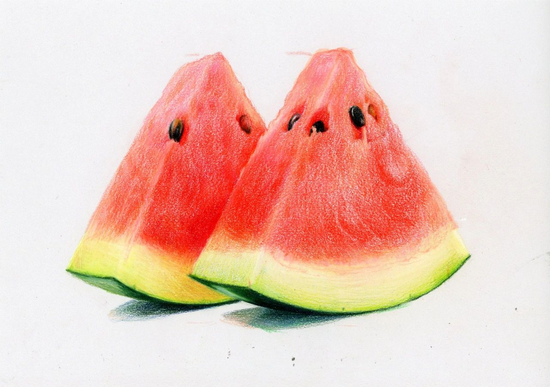 彩铅画夏日西瓜91(附图片步骤)-202140号 今晚在直播画完的 有缘一