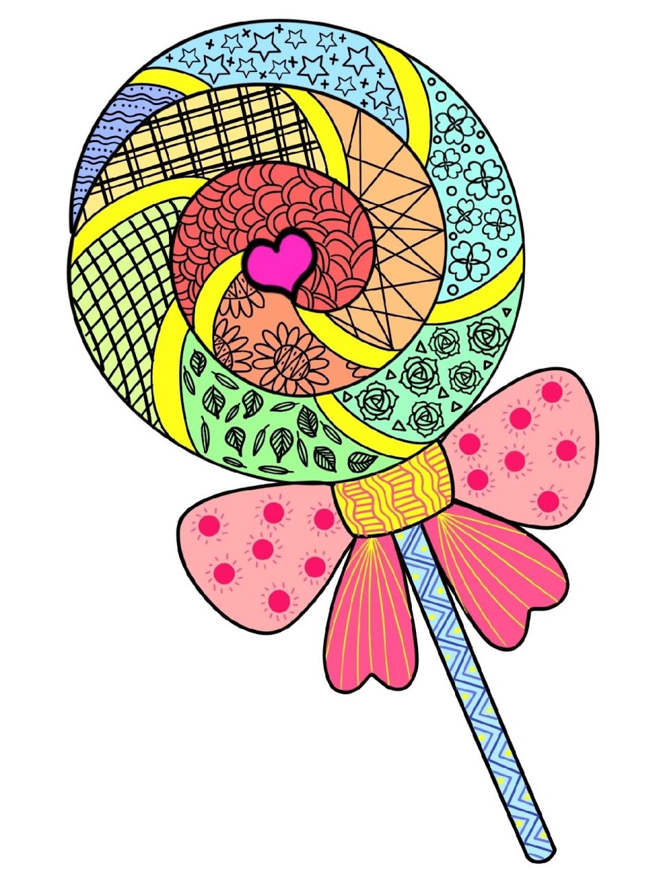 彩色线描/《棒棒糖97》/儿童创意美术 画种:儿童画 年龄:4~6岁儿童