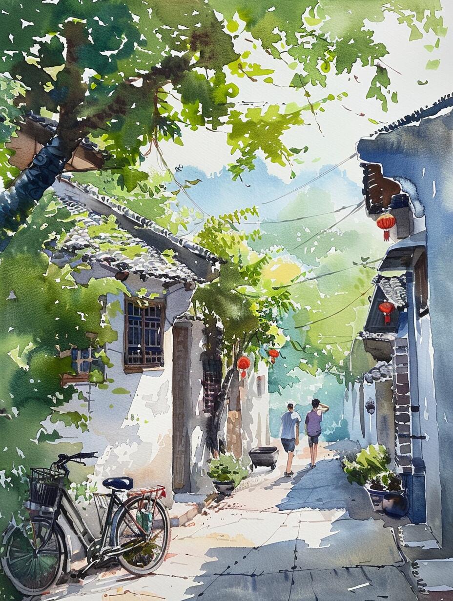 ai水彩|山村小景