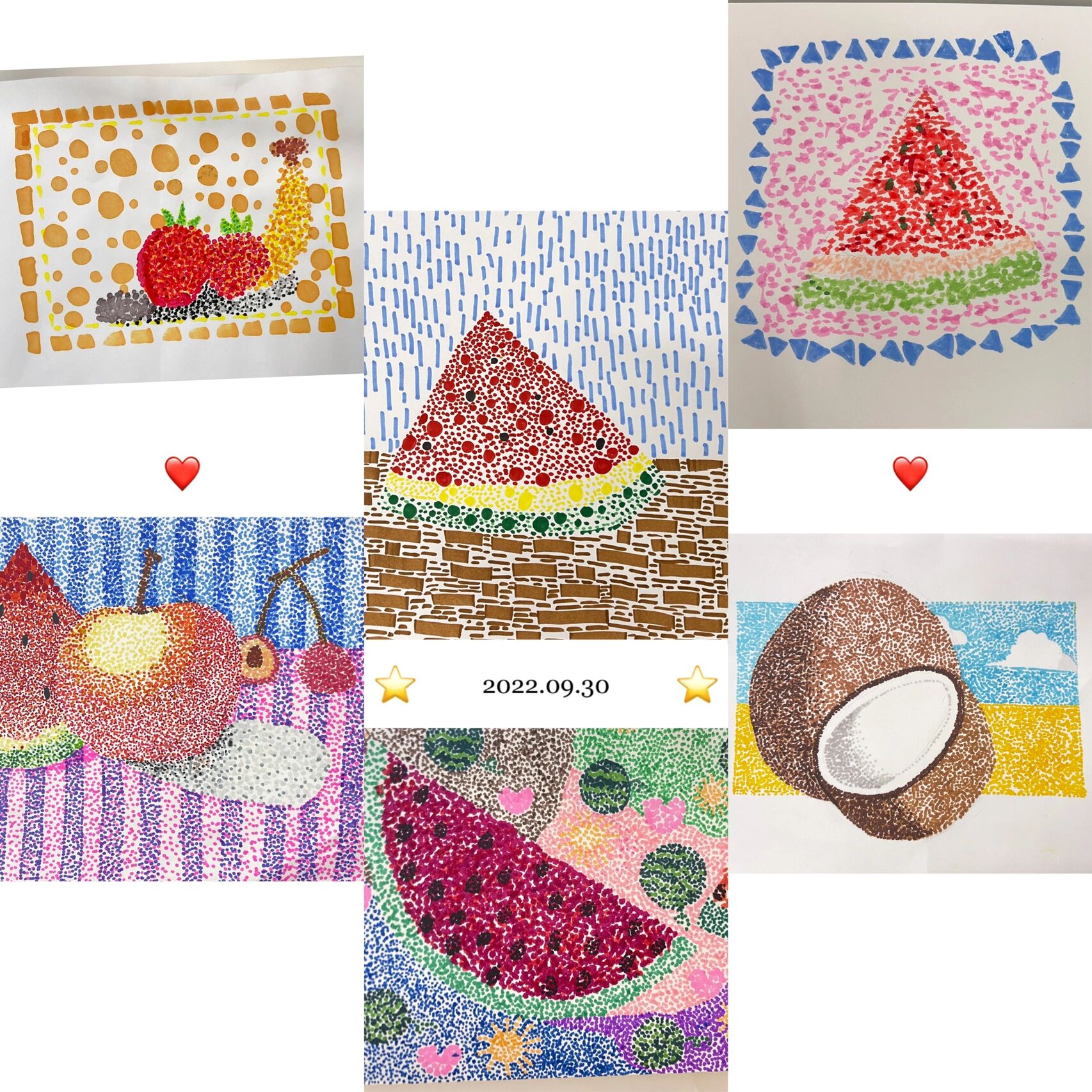 五年级学生美术课堂作品《点彩画