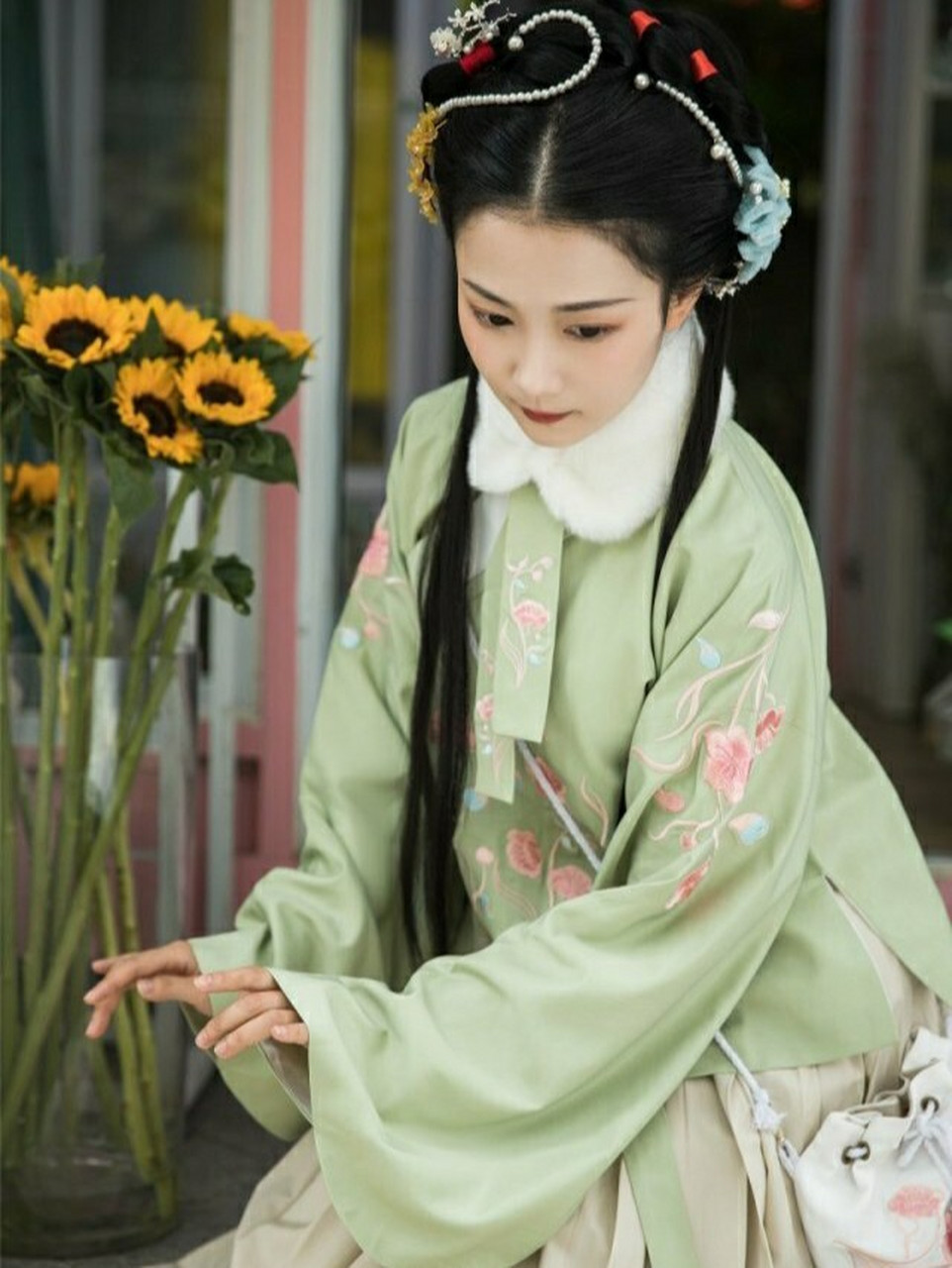 129的原创平价明制袄裙汉服居然还有毛领!