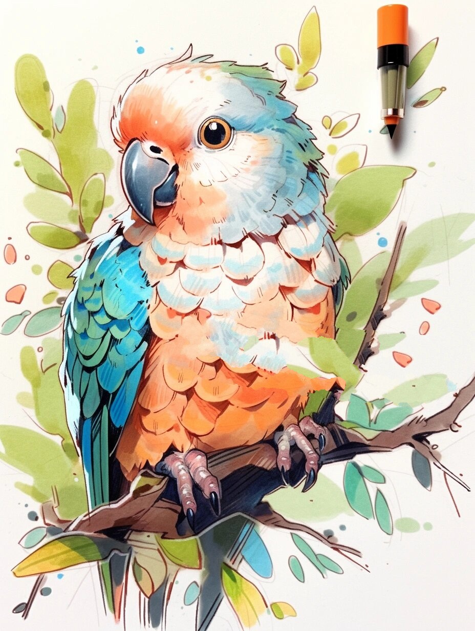 视觉传达马克笔手绘素材鹦鹉 | (第一弹