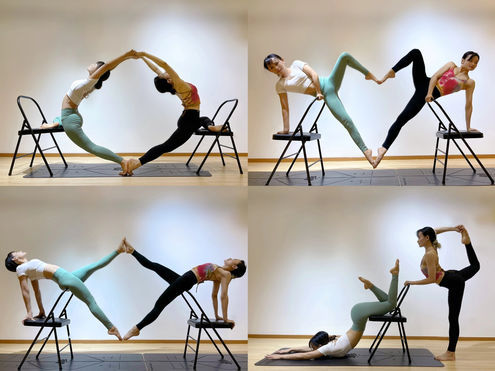双人椅子瑜伽拍照体式