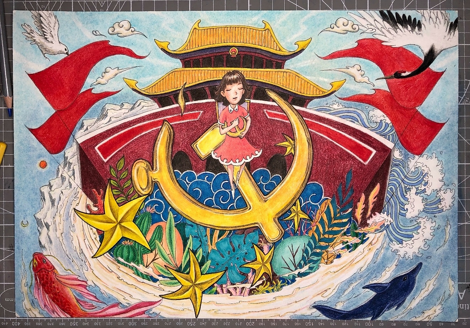 庆祝爱党爱国主题绘画,手抄报,童心爱党插画,可改手抄报,创作不易