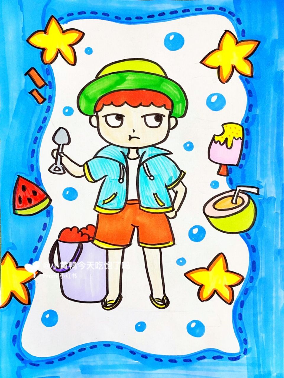 动漫男生 #卡通画# #马克笔# #儿童画# #动漫# #动漫男生# #沙滩动漫
