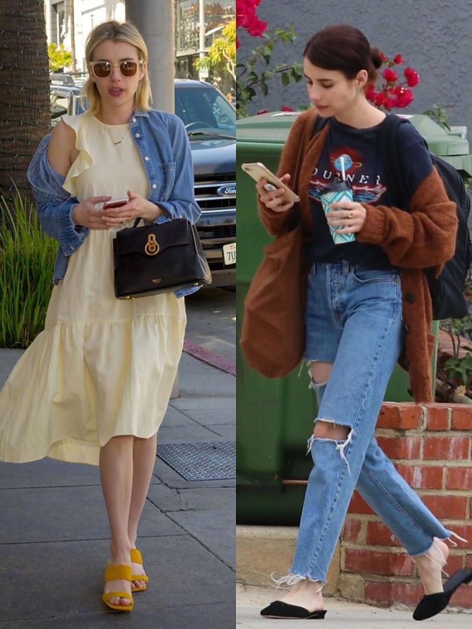 艾玛罗伯茨街拍私服合集 身高只有157,但是出街look依旧很美 简洁的