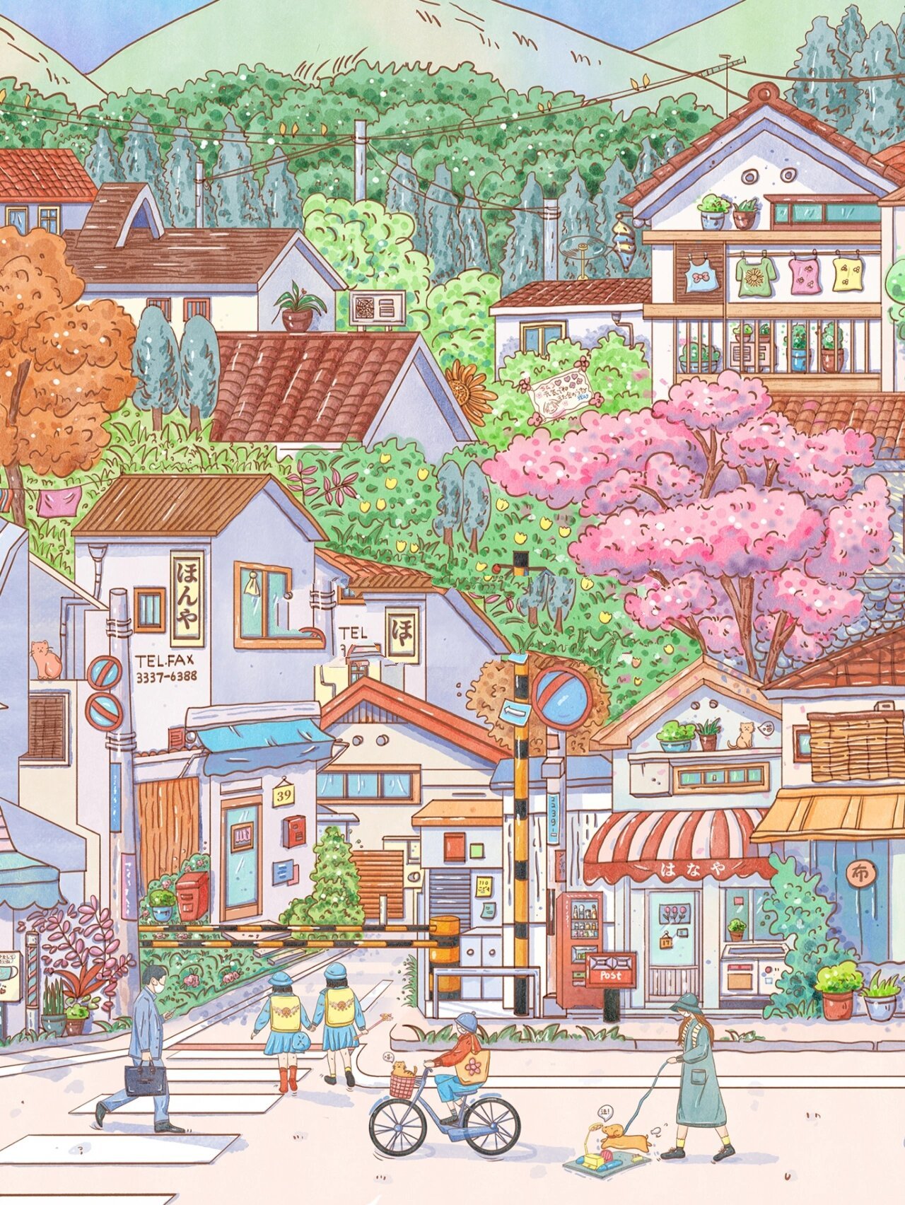 日式街景图🌸淡彩插画🌸