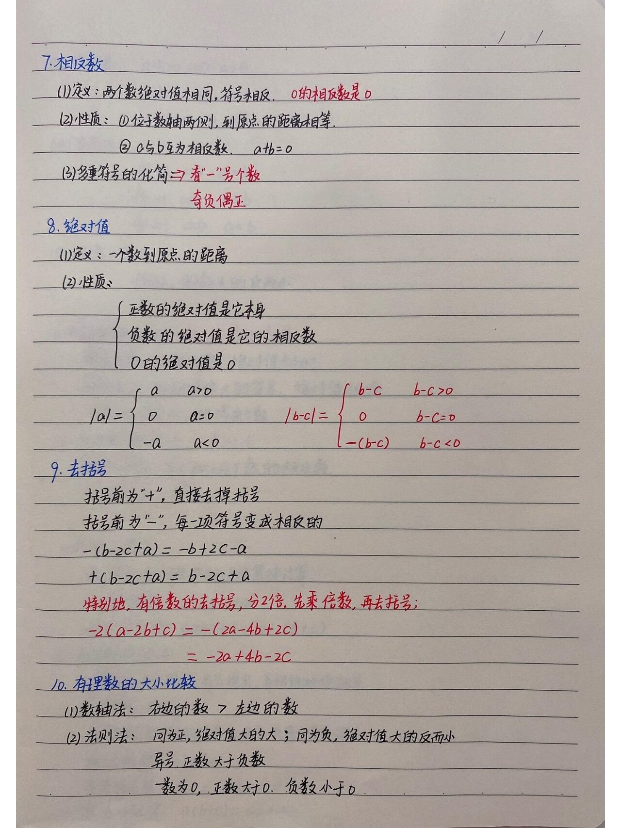 七年级上数学第一章有理数重难点手写笔记