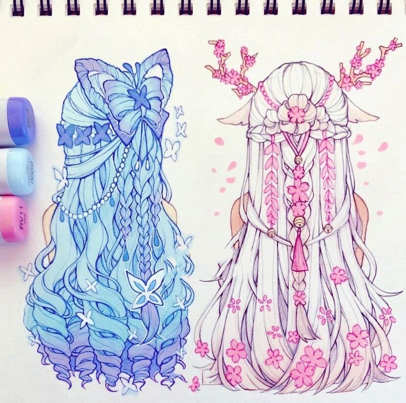 马克笔手绘素材 少女的背影  画师 yoaihime 相对于ibu chuan 她的