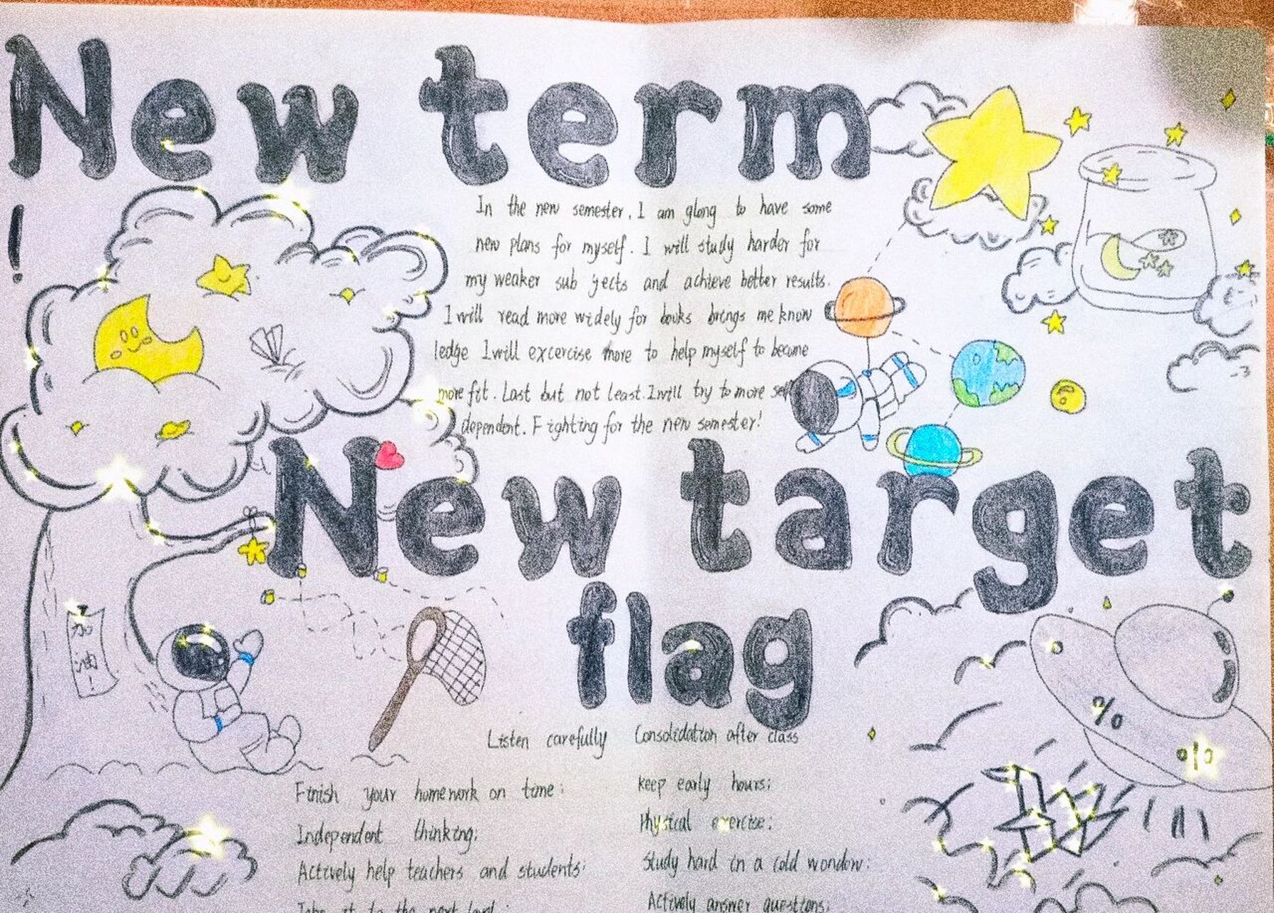 新学期,新目标英语手抄报 上个笔记上色之后