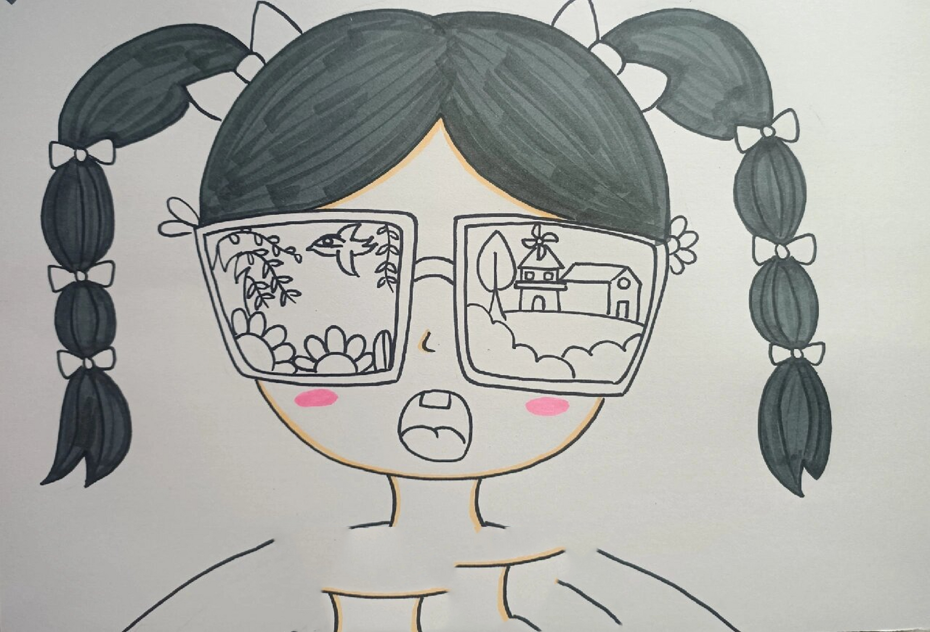创意美术《眼睛里的世界》儿童画 1,工具材料: 马克笔,勾线笔,卡纸 2