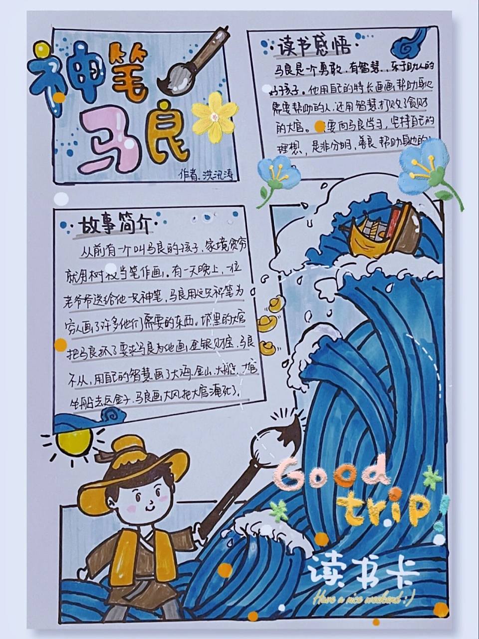 (接代画)神笔马良 读书笔记 读书卡 读书卡怎么画 ?