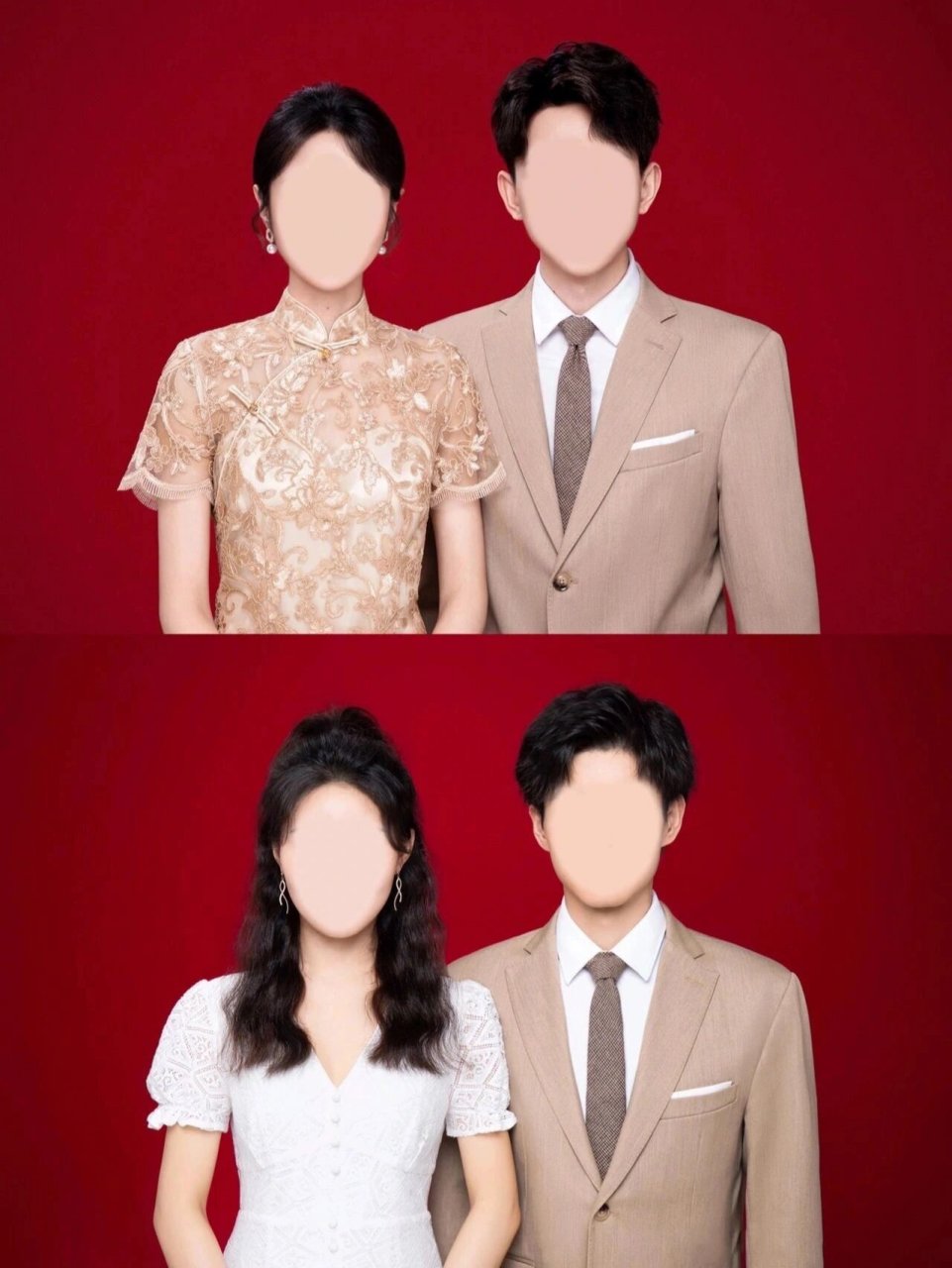 结婚登记照,情侣双人红底照换装发太好看了 结婚登记照模板,情侣双人
