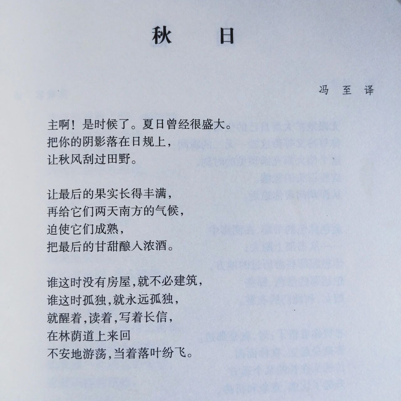 谁这时孤独,就永远孤独.里尔克《秋日》