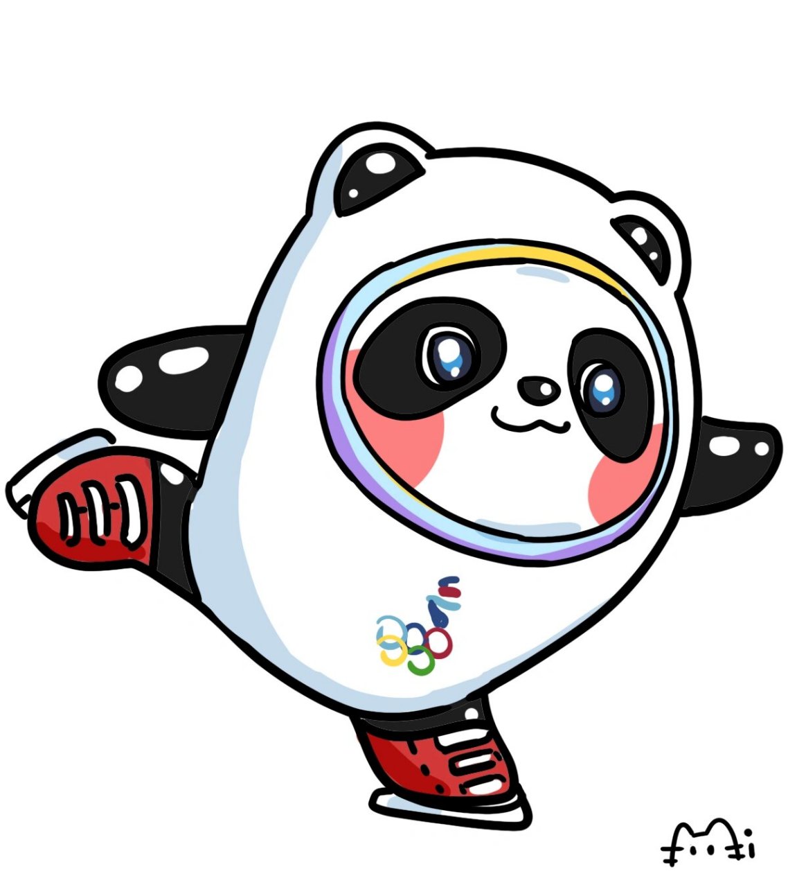 来看一看简笔画的滑冰中的冰墩墩那优美的身姿,圆滑的身材