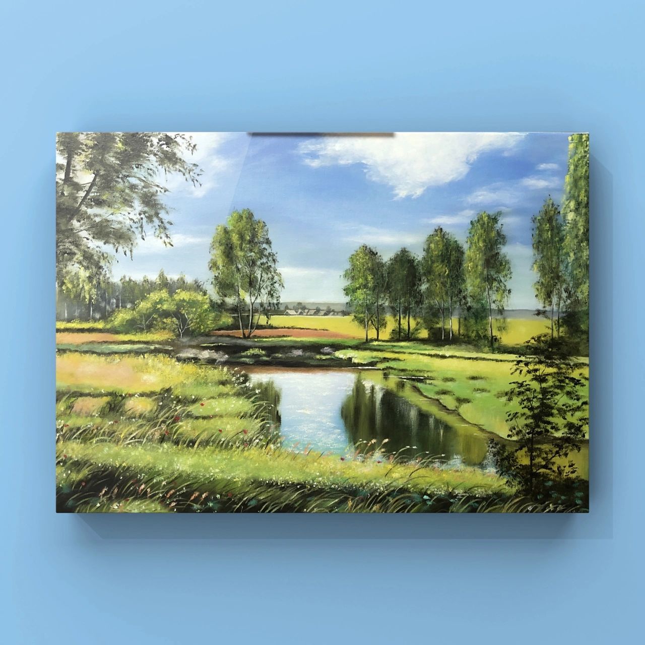 风景油画蓝天白云草地(附步骤图) 尺寸:50*70 油画颜料 临摹尤什科