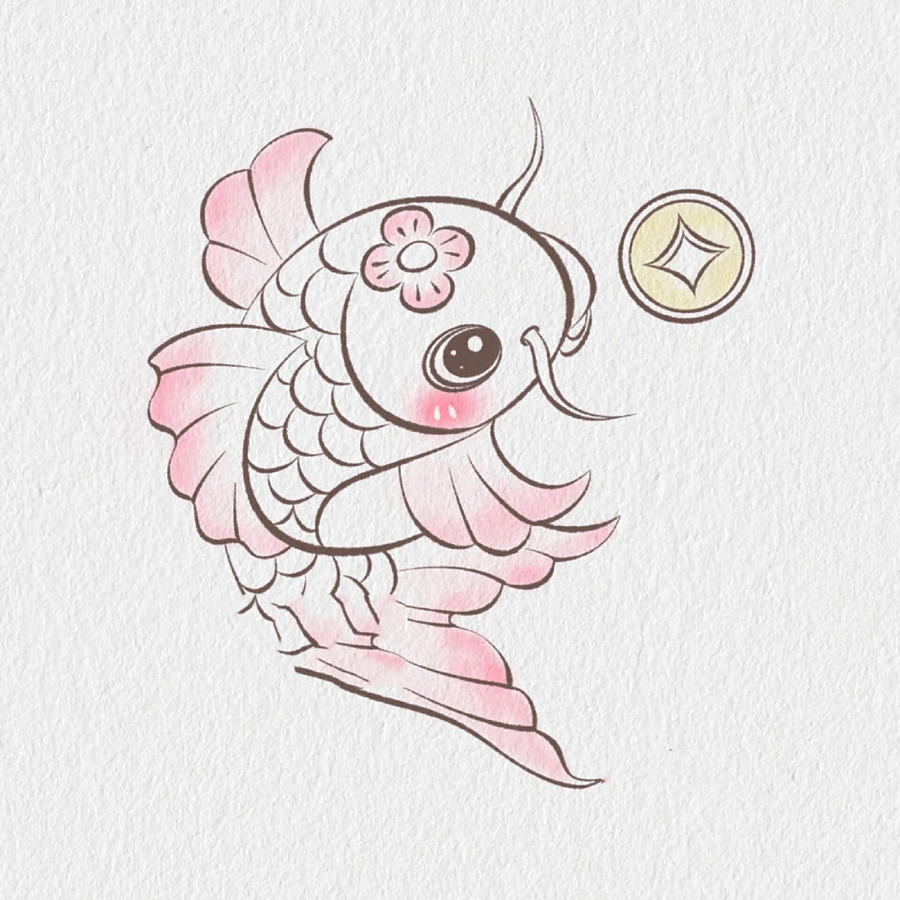 简笔画打卡第3天 | 锦鲤 关于锦鲤:锦鲤在东方文化中象征着好运,繁荣