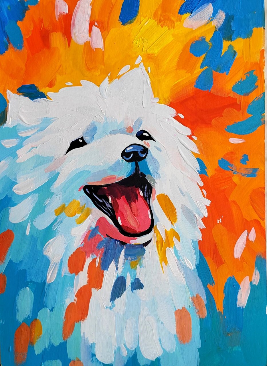 简单水粉动物画《萨摩耶》 适合初学10岁以上