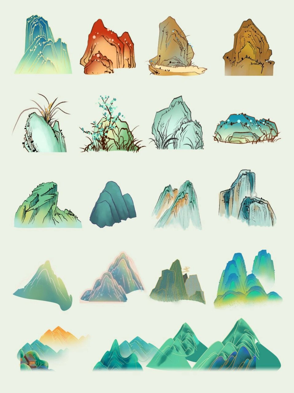 国风古风水墨水彩国潮⛰️山⛰️|免抠素材 hello,🧚🏻