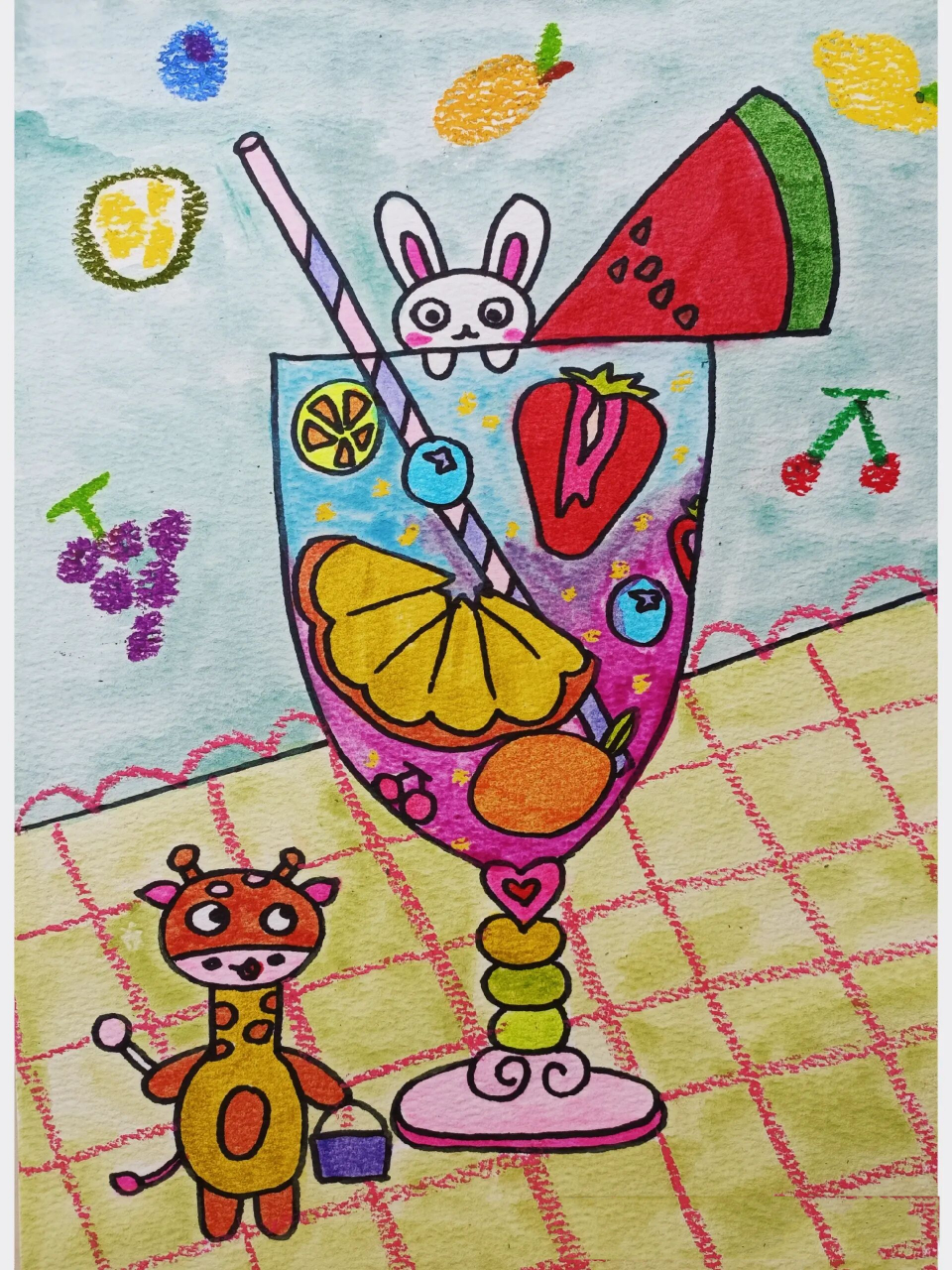 简笔画《开心果汁杯》手动→画完 开心果汁杯,喝完就开心～ 少儿美术