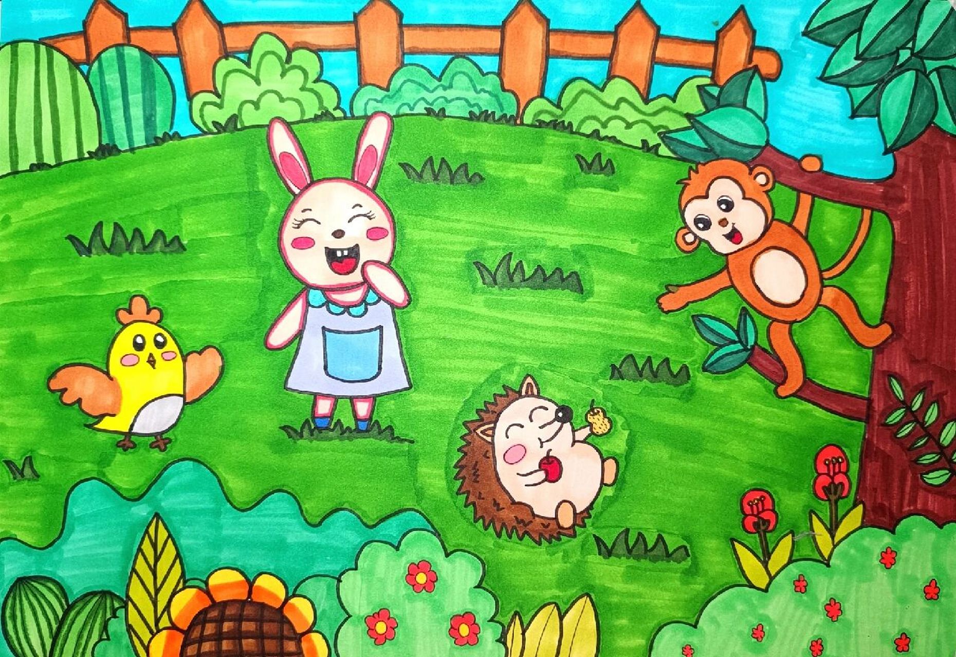 动物主题儿童简笔画 因为上色不太理想就把线稿放上面了 我自己上的色