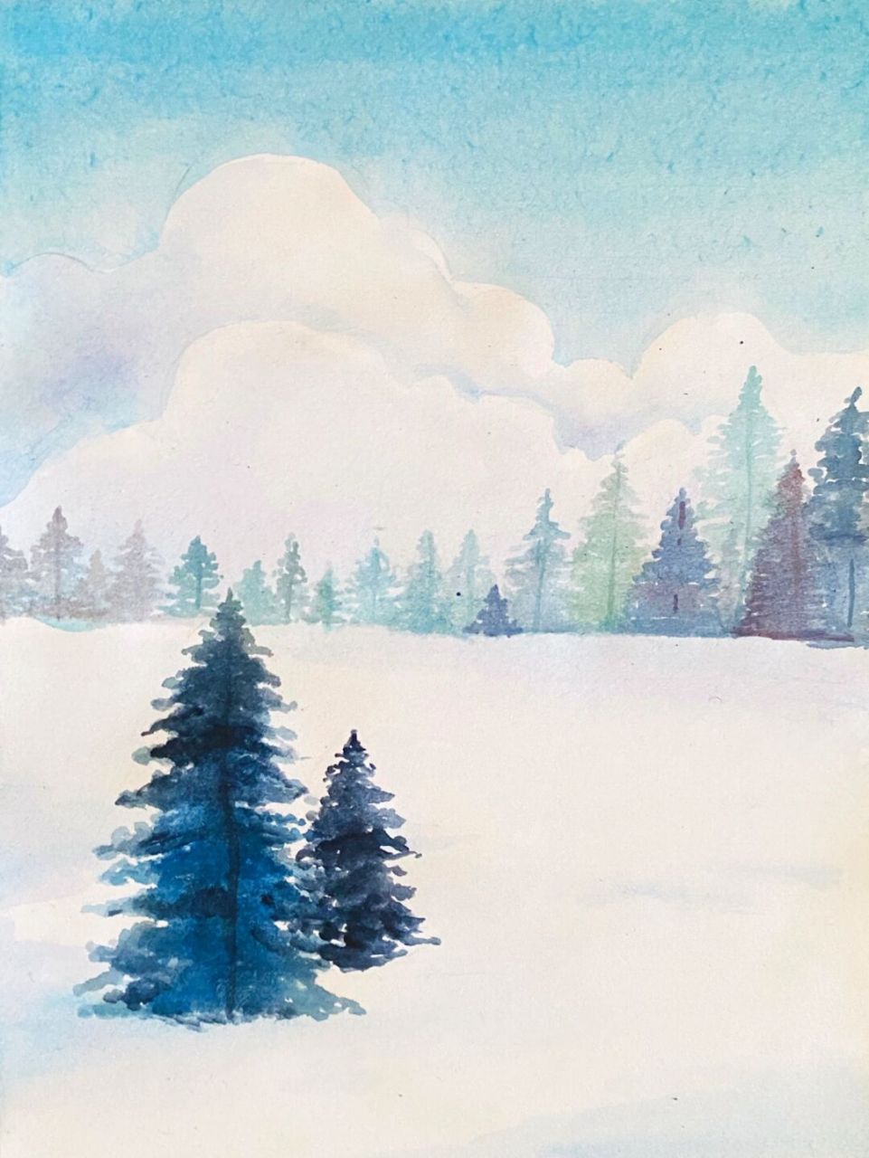 冬季水彩画简单图片