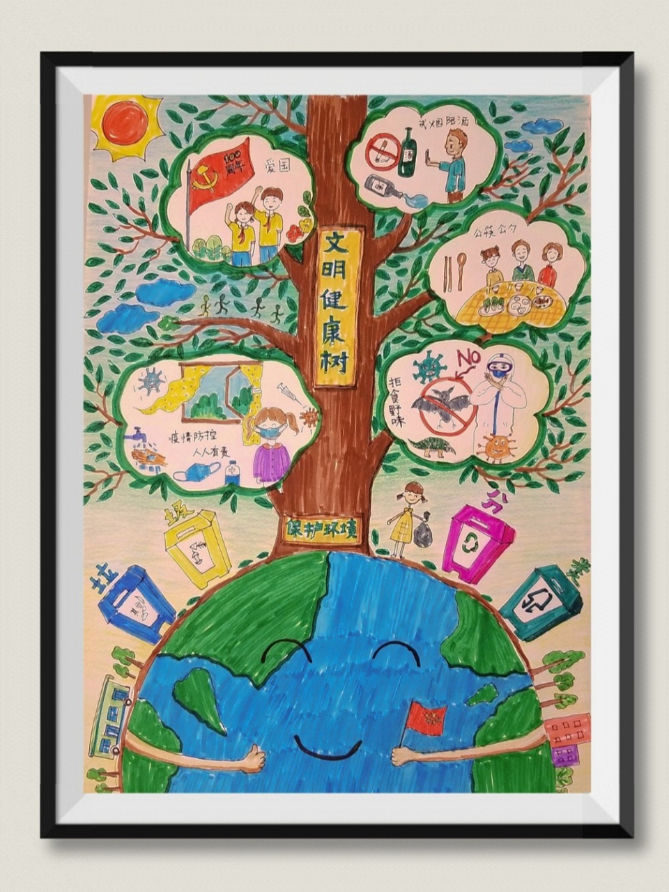 手绘报 手抄报 文明健康手抄报 绿色环保主题 水彩画 儿童绘画