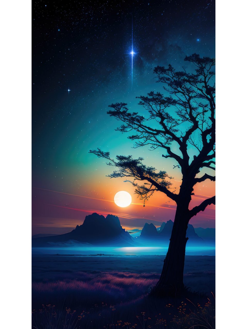治愈系水墨风景壁纸—夜空下的树 拿图请留痕,需要原图请私信,免费送.