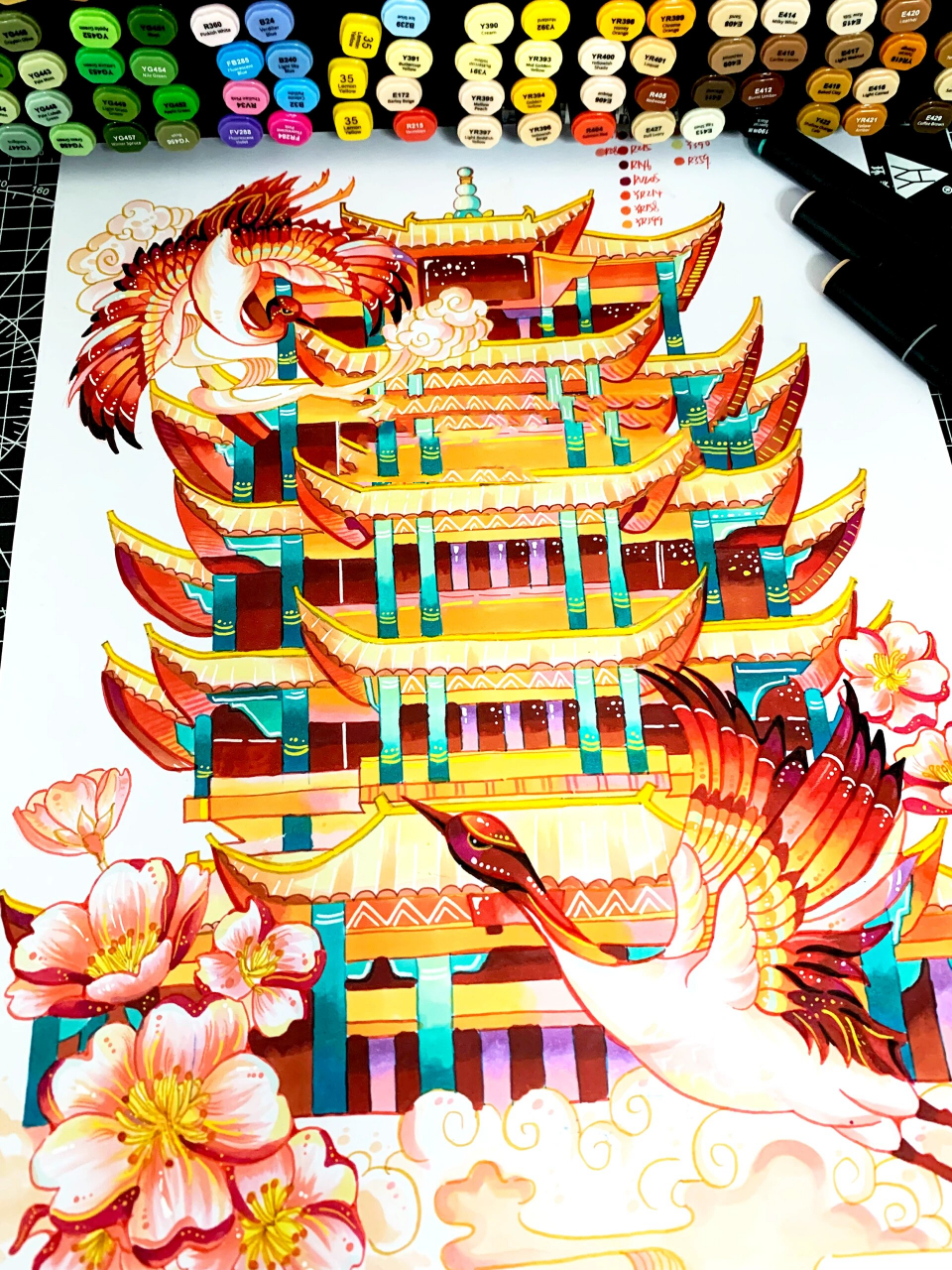 视觉传达马克笔手绘 马克笔手绘—建筑黄鹤楼 9723暑期学员,团练