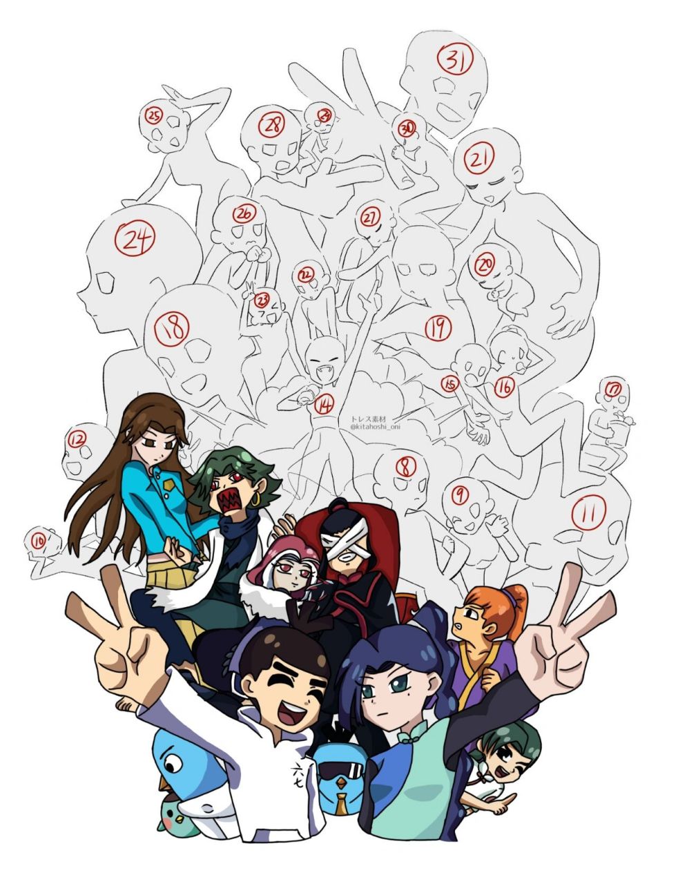 挑战用多人模板画伍六七角色(第三期) 增加了5个角色,黑鸟和曼珠沙华