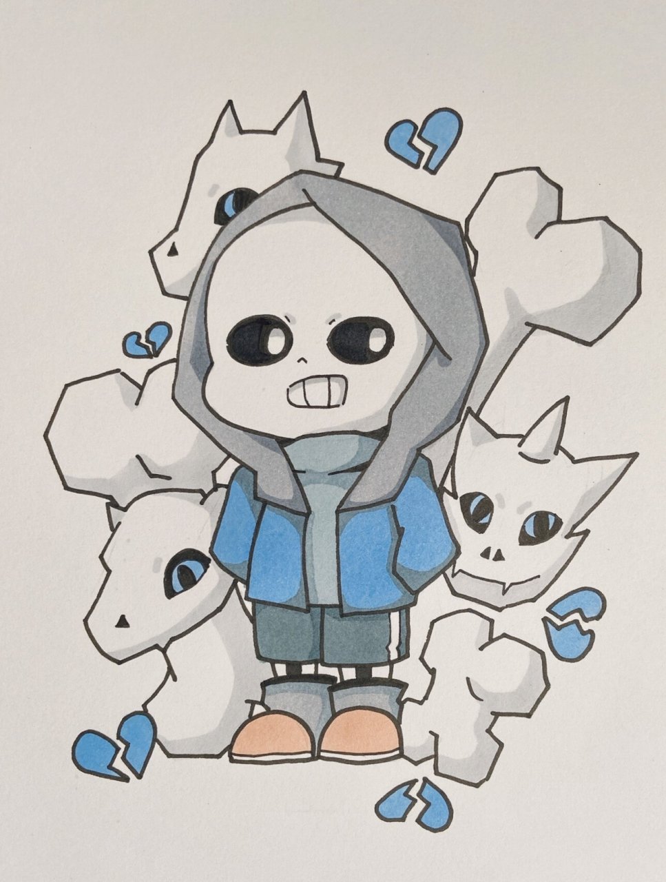 小骷髅sans手绘卡通q版人物男生动漫游戏 可爱的骨头