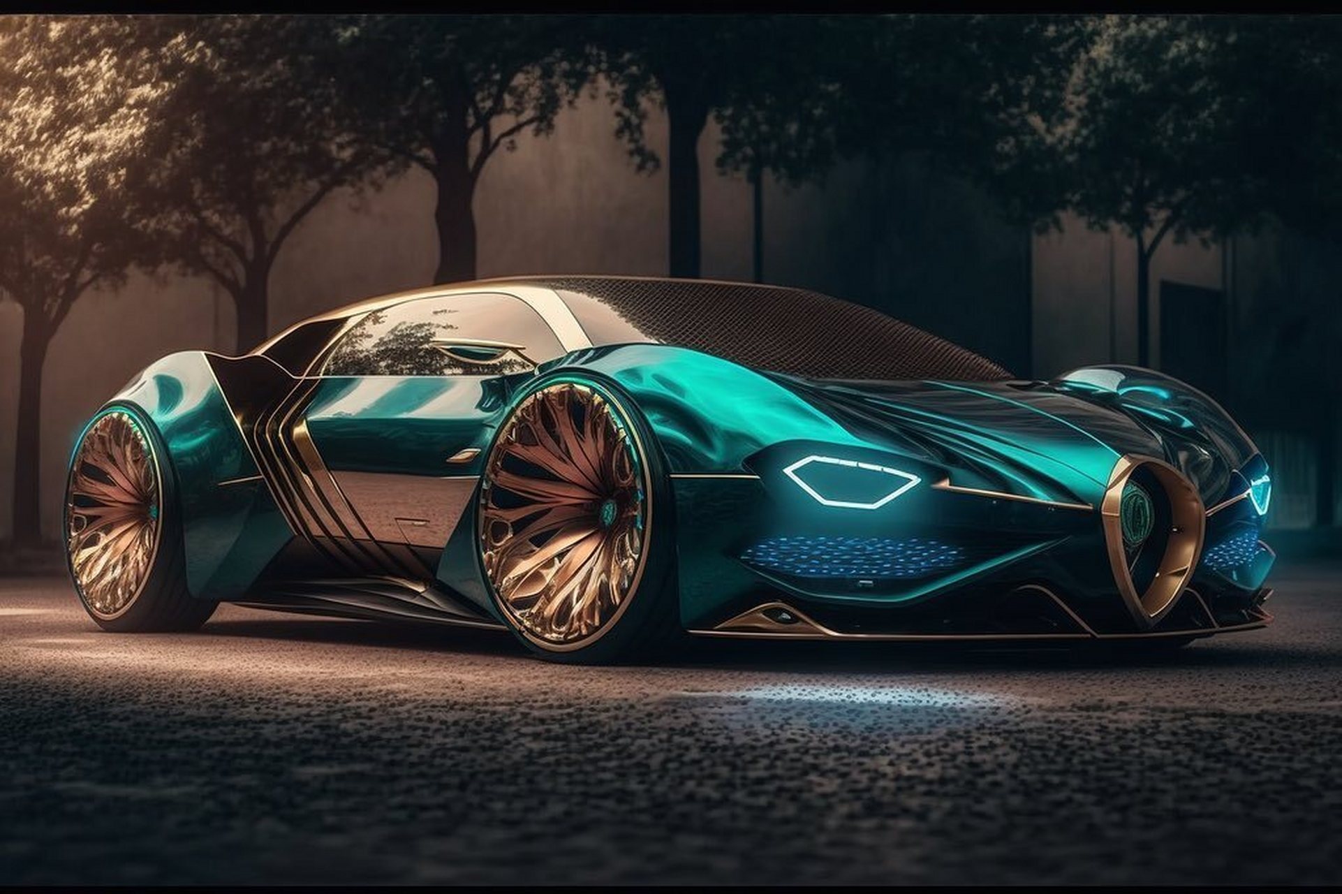 ai时代下的设计 | 未来概念汽车设计 设计关键词:科幻 绿松石色 电镀