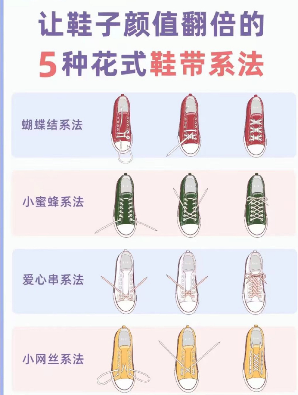 5种花式鞋带系法,让鞋子颜值翻翻倍!