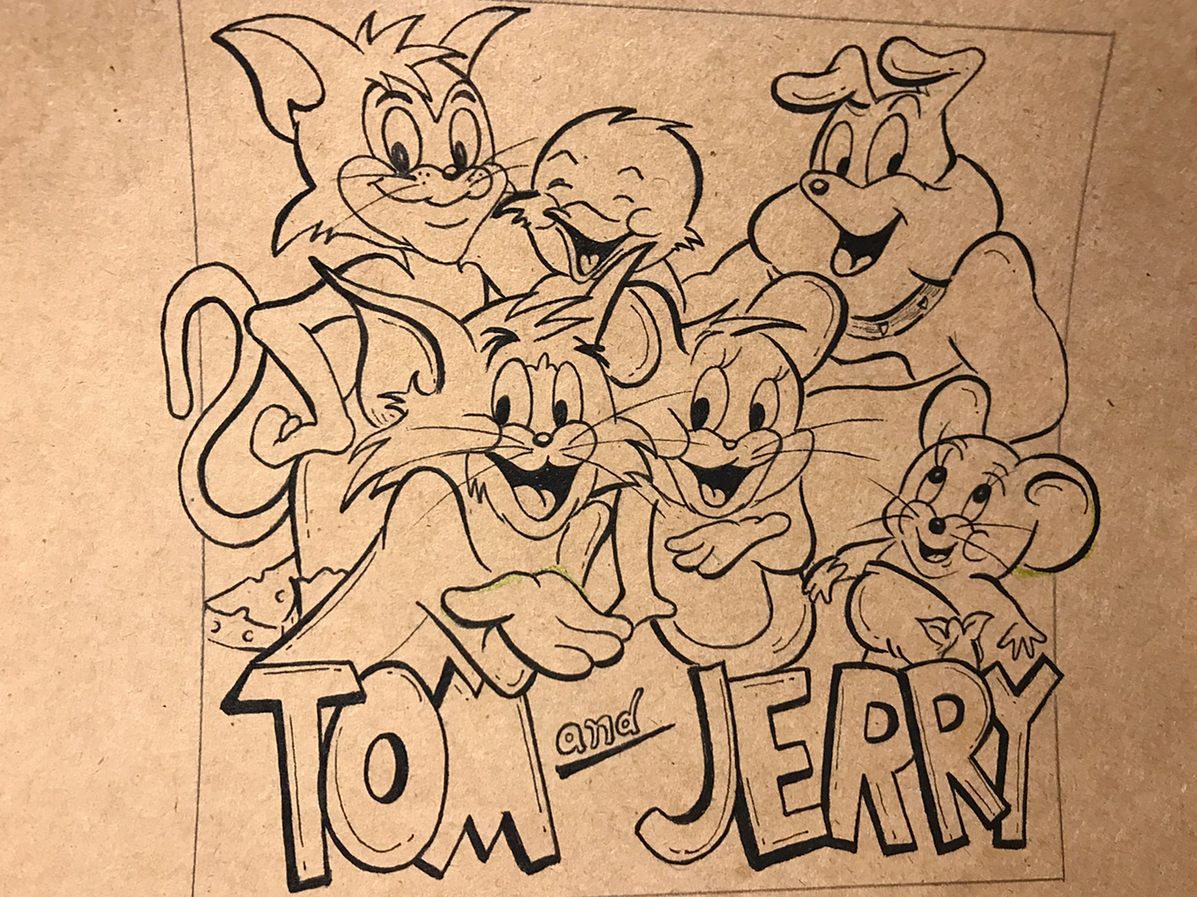 针管笔黑白卡通动漫手绘海报临摹 猫和老鼠 猫和老鼠也是童年的小伙伴