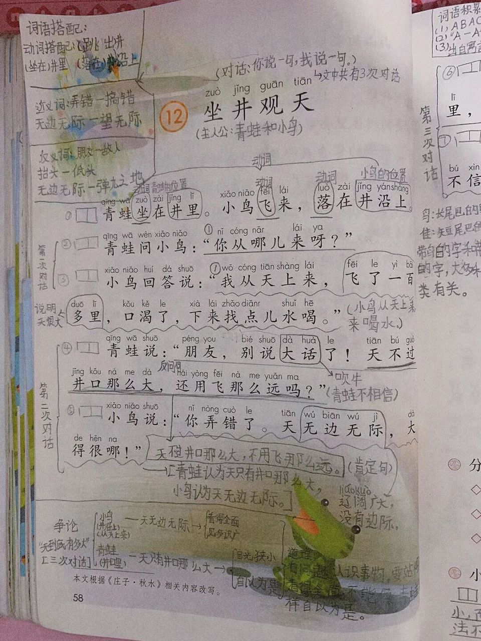 二上语文学生笔记《坐井观天》