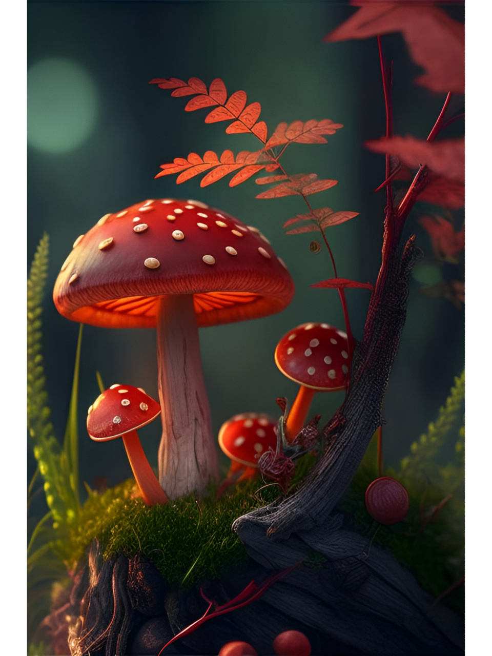 漂亮的红蘑菇  一朵朵漂亮的红蘑菇像一把把小红伞,在山林间里破土而