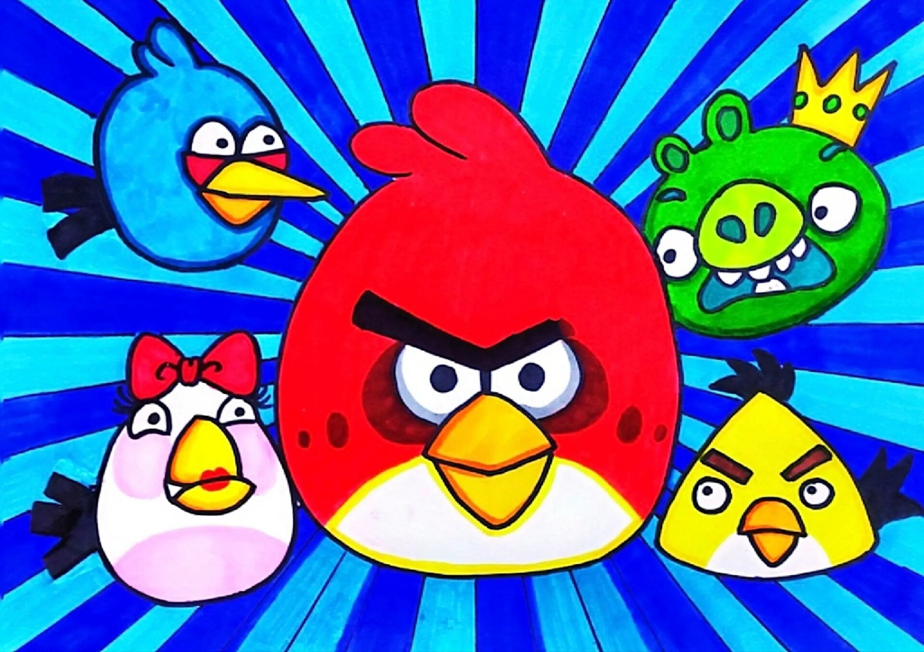 儿童画-愤怒的小鸟(有课件步骤) 适合6-7岁 今天绘画的是游戏愤怒的